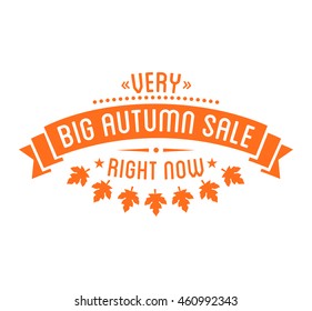 Autumn sale Logotype. Special offer badge or label and ribbon, element with leaves, banner. Vector Illustration.