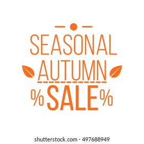Autumn sale Logotype. Special offer badge or label and ribbon, element with leaves, banner. Vector Illustration.