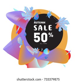 Autumn sale Memphis fluid style web banner. Fashion and travel discount poster. Vector holiday Abstract colorful illustration with special offer and promotion.