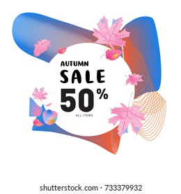Autumn sale Memphis fluid style web banner. Fashion and travel discount poster. Vector holiday Abstract colorful illustration with special offer and promotion.