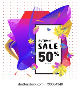 Autumn sale Memphis fluid style web banner. Fashion and travel discount poster. Vector holiday Abstract colorful illustration with special offer and promotion.