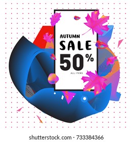 Autumn sale Memphis fluid style web banner. Fashion and travel discount poster. Vector holiday Abstract colorful illustration with special offer and promotion.