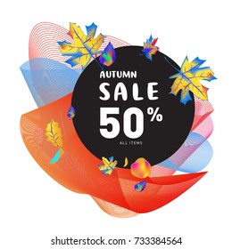 Autumn sale Memphis fluid style web banner. Fashion and travel discount poster. Vector holiday Abstract colorful illustration with special offer and promotion.