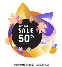 Autumn sale Memphis fluid style web banner. Fashion and travel discount poster. Vector holiday Abstract colorful illustration with special offer and promotion.