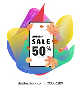 Autumn sale Memphis fluid style web banner. Fashion and travel discount poster. Vector holiday Abstract colorful illustration with special offer and promotion.