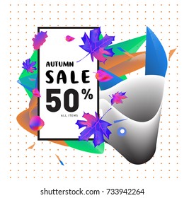 Autumn sale memphis liquid style web banner. Fashion and travel discount poster. Vector holiday Abstract colorful illustration with special offer and promotion.