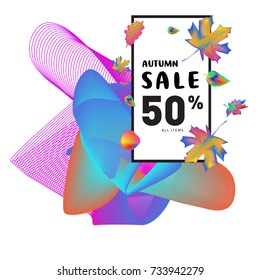 Autumn sale memphis liquid style web banner. Fashion and travel discount poster. Vector holiday Abstract colorful illustration with special offer and promotion.