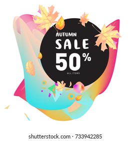 Autumn sale memphis liquid style web banner. Fashion and travel discount poster. Vector holiday Abstract colorful illustration with special offer and promotion.