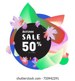 Autumn sale memphis liquid style web banner. Fashion and travel discount poster. Vector holiday Abstract colorful illustration with special offer and promotion.