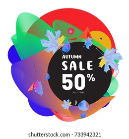 Autumn sale memphis liquid style web banner. Fashion and travel discount poster. Vector holiday Abstract colorful illustration with special offer and promotion.