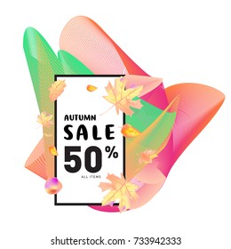 Autumn sale memphis liquid style web banner. Fashion and travel discount poster. Vector holiday Abstract colorful illustration with special offer and promotion.