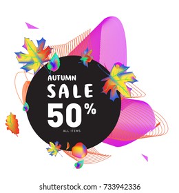 Autumn sale memphis liquid style web banner. Fashion and travel discount poster. Vector holiday Abstract colorful illustration with special offer and promotion.
