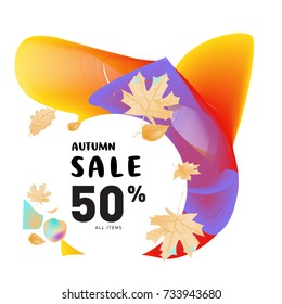 Autumn sale memphis liquid style web banner. Fashion and travel discount poster. Vector holiday Abstract colorful illustration with special offer and promotion.