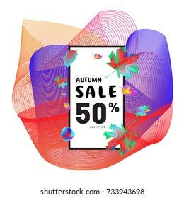Autumn sale memphis liquid style web banner. Fashion and travel discount poster. Vector holiday Abstract colorful illustration with special offer and promotion.