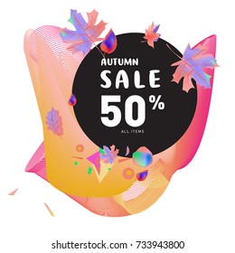 Autumn sale memphis liquid style web banner. Fashion and travel discount poster. Vector holiday Abstract colorful illustration with special offer and promotion.