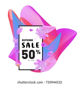 Autumn sale memphis liquid style web banner. Fashion and travel discount poster. Vector holiday Abstract colorful illustration with special offer and promotion.
