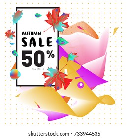 Autumn sale memphis liquid style web banner. Fashion and travel discount poster. Vector holiday Abstract colorful illustration with special offer and promotion.
