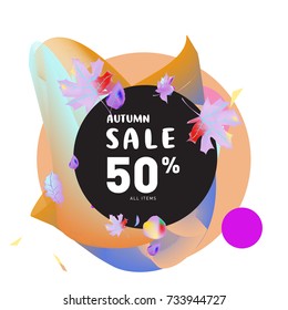 Autumn sale memphis liquid style web banner. Fashion and travel discount poster. Vector holiday Abstract colorful illustration with special offer and promotion.