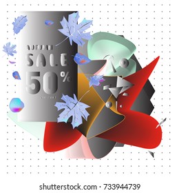 Autumn sale memphis liquid style web banner. Fashion and travel discount poster. Vector holiday Abstract colorful illustration with special offer and promotion.
