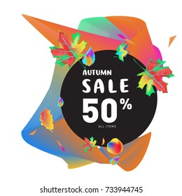 Autumn sale memphis liquid style web banner. Fashion and travel discount poster. Vector holiday Abstract colorful illustration with special offer and promotion.