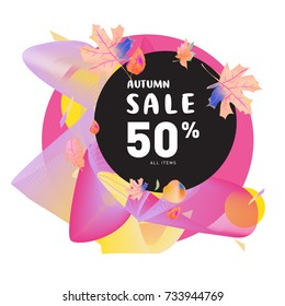 Autumn sale memphis liquid style web banner. Fashion and travel discount poster. Vector holiday Abstract colorful illustration with special offer and promotion.
