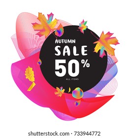 Autumn sale memphis liquid style web banner. Fashion and travel discount poster. Vector holiday Abstract colorful illustration with special offer and promotion.