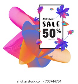 Autumn sale memphis liquid style web banner. Fashion and travel discount poster. Vector holiday Abstract colorful illustration with special offer and promotion.