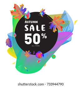 Autumn sale memphis liquid style web banner. Fashion and travel discount poster. Vector holiday Abstract colorful illustration with special offer and promotion.