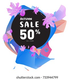 Autumn sale memphis liquid style web banner. Fashion and travel discount poster. Vector holiday Abstract colorful illustration with special offer and promotion.
