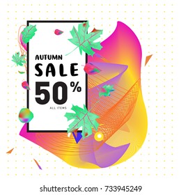 Autumn sale memphis liquid style web banner. Fashion and travel discount poster. Vector holiday Abstract colorful illustration with special offer and promotion.