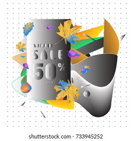 Autumn sale memphis liquid style web banner. Fashion and travel discount poster. Vector holiday Abstract colorful illustration with special offer and promotion.