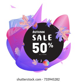Autumn sale memphis liquid style web banner. Fashion and travel discount poster. Vector holiday Abstract colorful illustration with special offer and promotion.