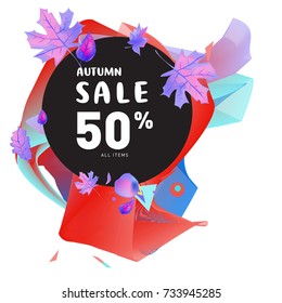 Autumn sale memphis liquid style web banner. Fashion and travel discount poster. Vector holiday Abstract colorful illustration with special offer and promotion.