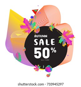 Autumn sale memphis liquid style web banner. Fashion and travel discount poster. Vector holiday Abstract colorful illustration with special offer and promotion.