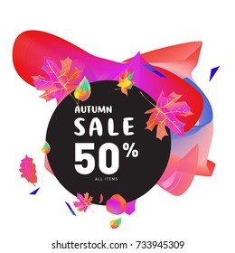 Autumn sale memphis liquid style web banner. Fashion and travel discount poster. Vector holiday Abstract colorful illustration with special offer and promotion.