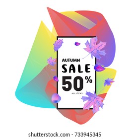Autumn sale memphis liquid style web banner. Fashion and travel discount poster. Vector holiday Abstract colorful illustration with special offer and promotion.