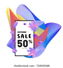 Autumn sale memphis liquid style web banner. Fashion and travel discount poster. Vector holiday Abstract colorful illustration with special offer and promotion.