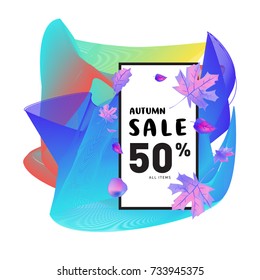 Autumn sale memphis liquid style web banner. Fashion and travel discount poster. Vector holiday Abstract colorful illustration with special offer and promotion.