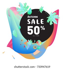 Autumn sale memphis liquid style web banner. Fashion and travel discount poster. Vector holiday Abstract colorful illustration with special offer and promotion.
