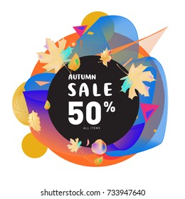Autumn sale memphis liquid style web banner. Fashion and travel discount poster. Vector holiday Abstract colorful illustration with special offer and promotion.
