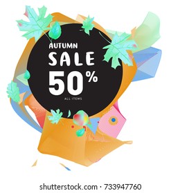 Autumn sale memphis liquid style web banner. Fashion and travel discount poster. Vector holiday Abstract colorful illustration with special offer and promotion.
