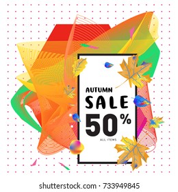 Autumn sale memphis liquid style web banner. Fashion and travel discount poster. Vector holiday Abstract colorful illustration with special offer and promotion.
