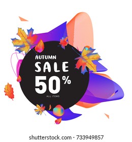 Autumn sale memphis liquid style web banner. Fashion and travel discount poster. Vector holiday Abstract colorful illustration with special offer and promotion.
