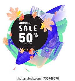Autumn sale memphis liquid style web banner. Fashion and travel discount poster. Vector holiday Abstract colorful illustration with special offer and promotion.
