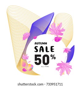 Autumn sale memphis liquid style web banner. Fashion and travel discount poster. Vector holiday Abstract colorful illustration with special offer and promotion.