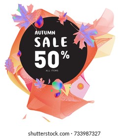 Autumn sale memphis liquid style web banner. Fashion and travel discount poster. Vector holiday Abstract colorful illustration with special offer and promotion.