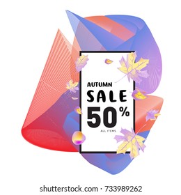 Autumn sale memphis liquid style web banner. Fashion and travel discount poster. Vector holiday Abstract colorful illustration with special offer and promotion.