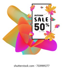 Autumn sale memphis liquid style web banner. Fashion and travel discount poster. Vector holiday Abstract colorful illustration with special offer and promotion.