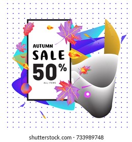 Autumn sale memphis liquid style web banner. Fashion and travel discount poster. Vector holiday Abstract colorful illustration with special offer and promotion.