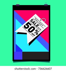 Autumn sale memphis style web banner. Fashion and travel discount poster. Vector holiday Abstract colorful illustration with special offer and promotion.